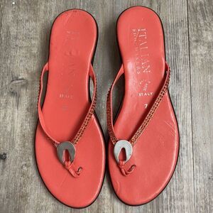 Italian Shoe Makers Women’s Sandals Size 7 Coral Gems Silver Leather Summer